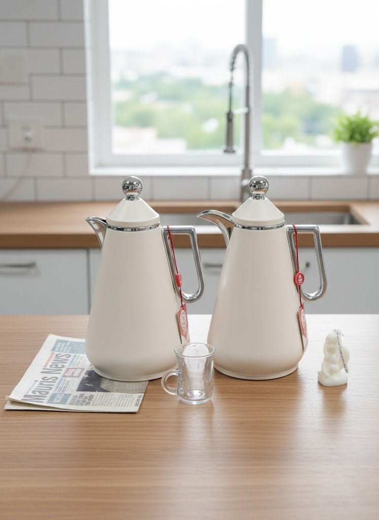 REEM 2-Piece Tea/Coffee Flask Set Beige/Silver 0.7 Liter & 1.0 Liter - Image 1